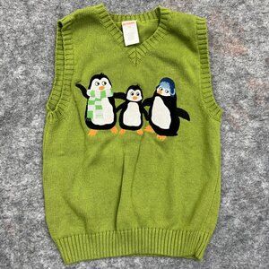Vintage Y2K Gymboree 5T Toddler Penguin Sweater Green Sleeveless Vest